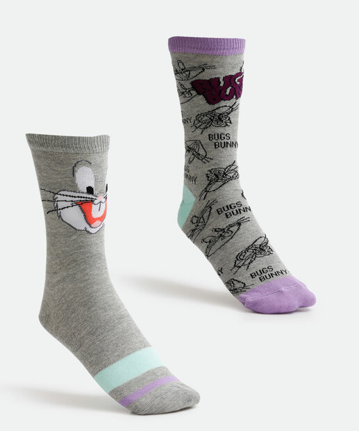 Kit 2 Pares Meias Cano Longo Feminina Pernalonga Looney Tunes