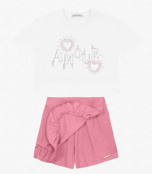 Conjunto Feminino Blusa com Shorts Saia Trick Nick Branco