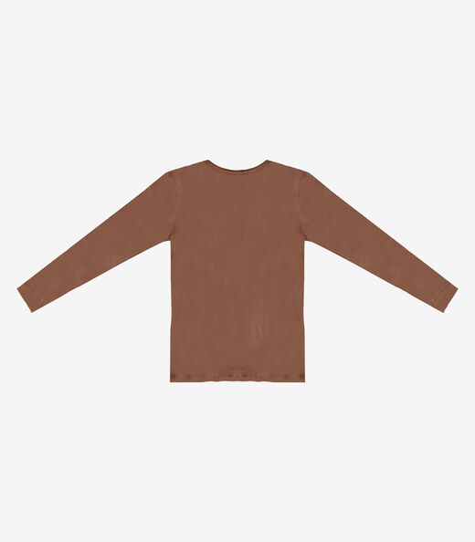 Blusa Manga Longa Decote V Básica Select Marrom