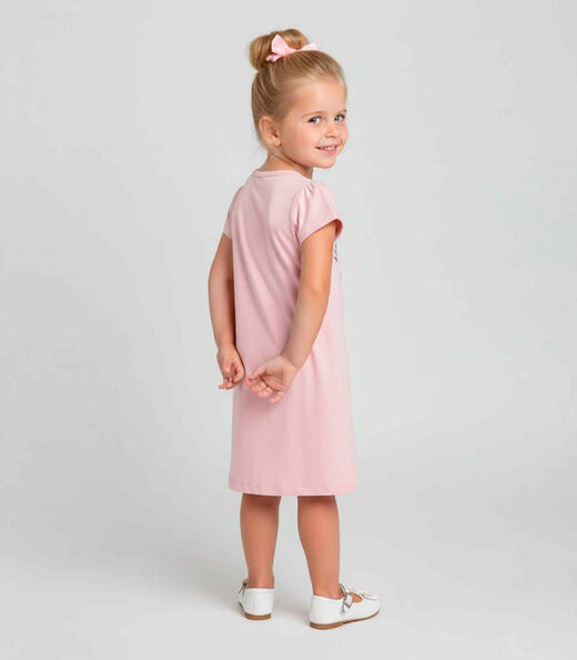 Vestido Infantil Manga Curta Estampado Select Rosa