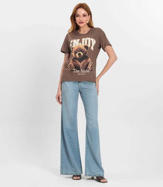 T-Shirt Feminina Manga Curta Estampada Nolita Marrom