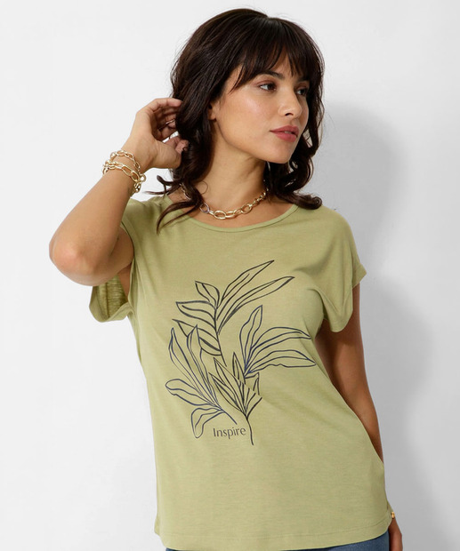 Image_Blusa Feminina Estampa Folhas Manga Curta Marisa