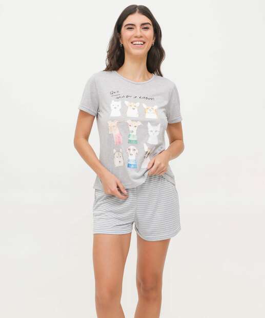 Pijama Feminino Estampa Cachorros Manga Curta Marisa