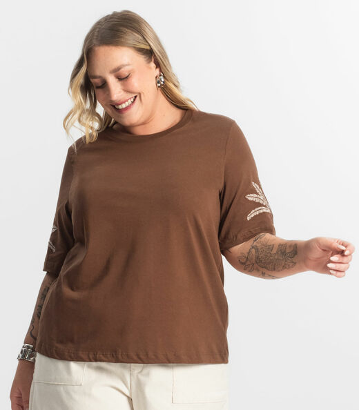 Blusa Feminina Manga Curta Secret Glam Marrom