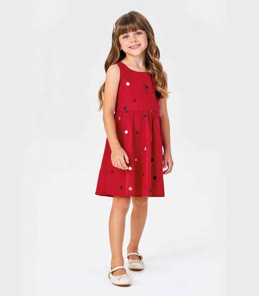 Vestido Tricoline Bordado Florzinhas Trick Nick Vermelho