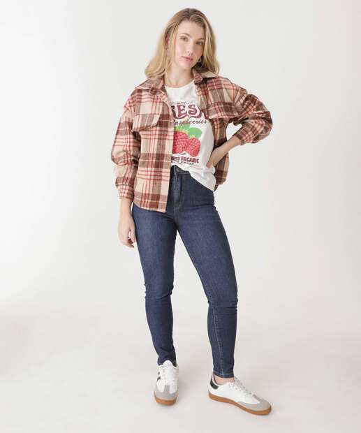 Camisa Feminina Xadrez Manga Longa Marisa