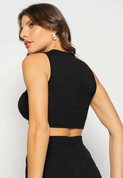 Cropped Regata Recorte Malha Preto Salvatore Fashion