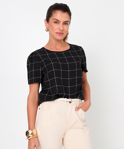 Image_Blusa Feminina Estampa Quadriculada Marisa Preto