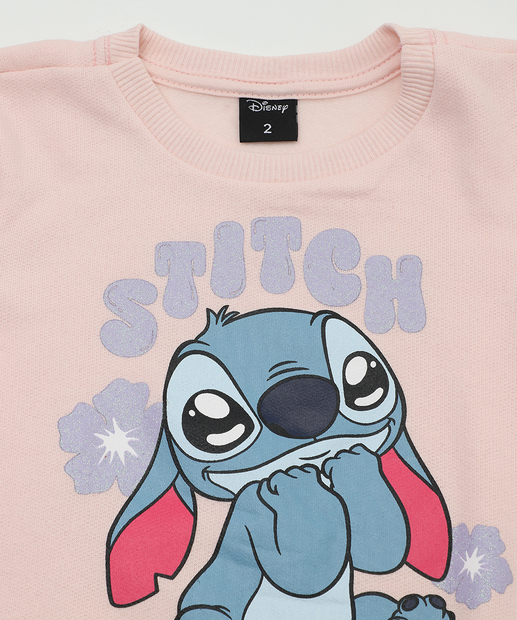 Conjunto Moletom Infantil Stitch Tam 1 a 3 Rosa