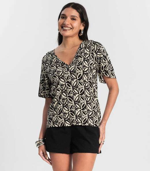 Image_Blusa Feminina Estampada Godê Rovitex Preto