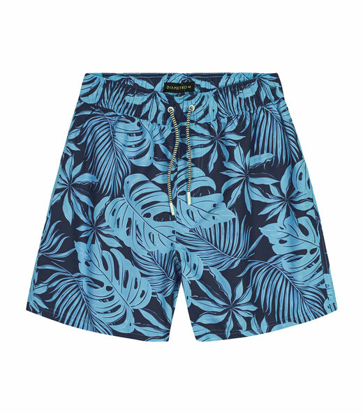 Bermuda Masculina Folhagem Tactel Diametro Azul