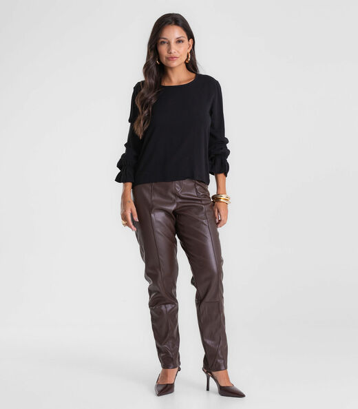 Blusa Feminina Manga Longa Com Lastex Endless Preto
