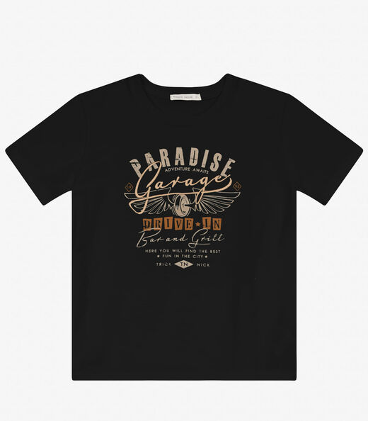 Camiseta Menino em Meia Malha Trick Nick Preto