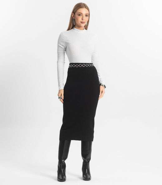 Blusa Manga Longa Feminina Canelada Select Branco