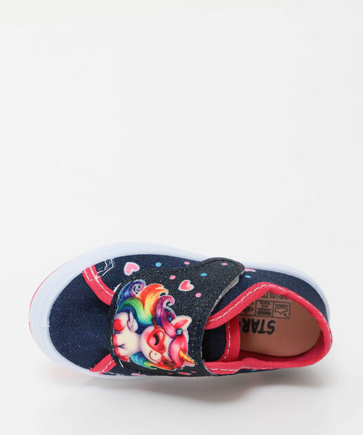 Tênis Infantil Casual Jeans Únicornio Velcro Azul