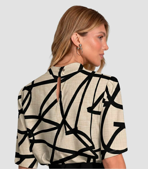 Blusa Feminina em Tecido Estampado Dianna Bege
