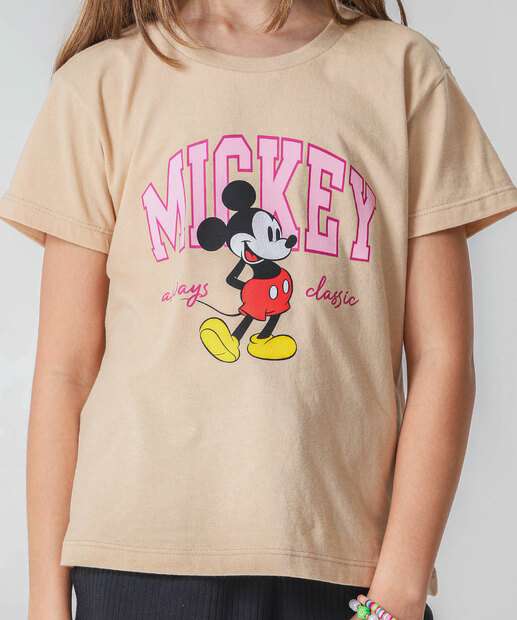 Camiseta Juvenil Mickey Disney Tam 06 a 14 Bege
