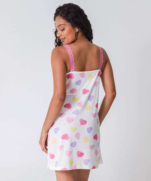 Camisola Estampa Estampa Corações Alças Finas Marisa