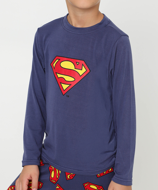 Pijama Juvenil Super Homem Warner Bros Tam 4 a 12 Azul
