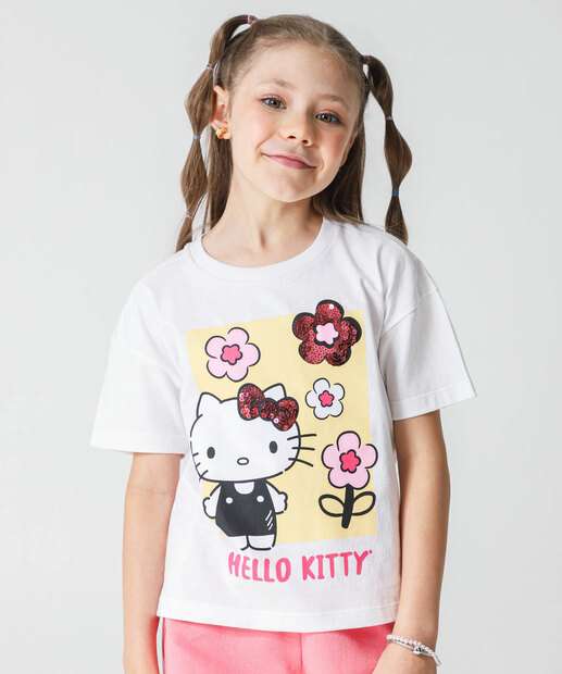 Conjunto Infantil Manga Curta Hello Kitty Tam 4 a 10 Rosa