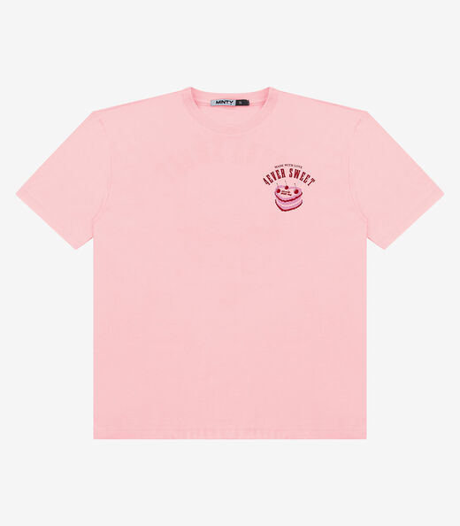 T-Shirt Feminina Meia Malha Com Estampa Minty Rosa