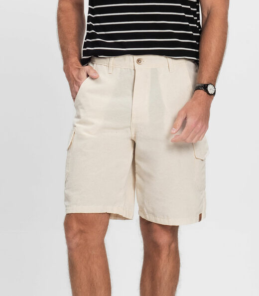 Bermuda Masculina Sarja Com Bolsos Cargo  Shift Bege