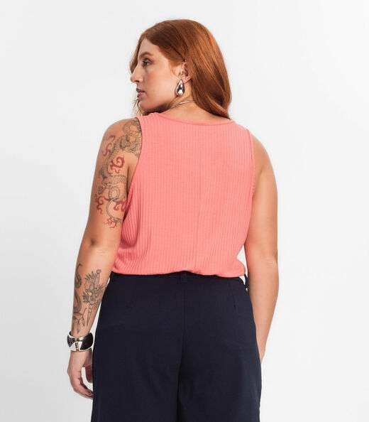 Regata Plus Size Em Ribana Canelada Secret Glam Rosa
