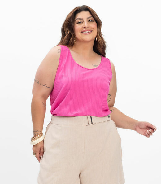 Regata Plus Size Em Ribana Canelada Secret Glam Rosa