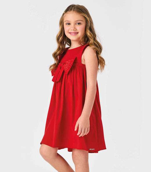 Vestido Infantil Tricoline Com Laço Trick Nick Vermelho