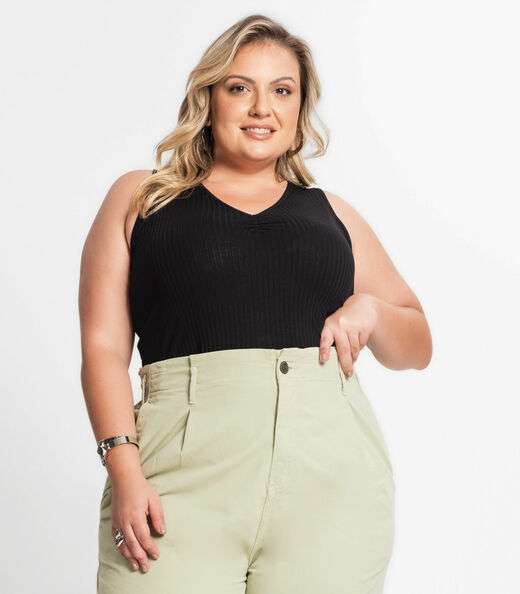 Image_Regata Plus Size Em Ribana Canelada Secret Glam Preto