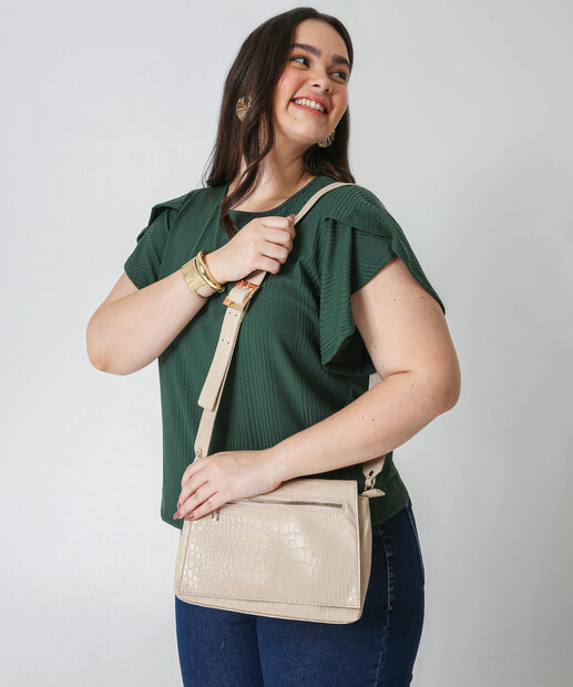 Bolsa Transversal Crossbody Feminina Textura Marisa Bege