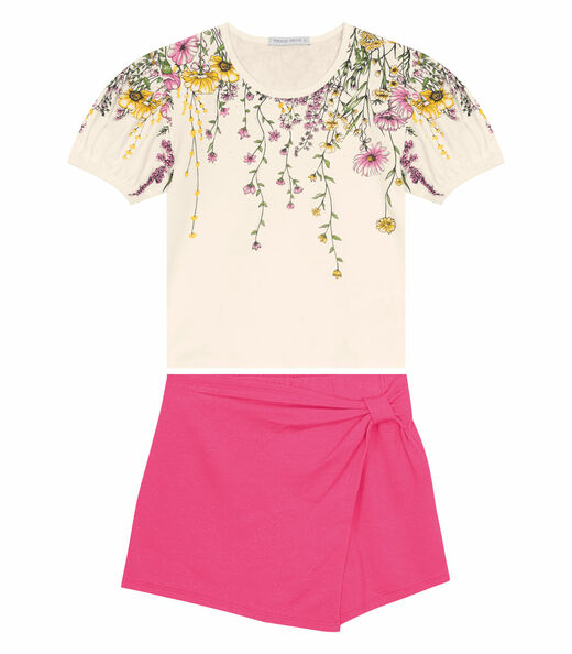 Conjunto Infantil Blusa Com Shorts Saia Trick Nick Bege