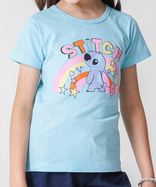 Camiseta Infantil Stitch Disney Tam 4 a 10 Azul