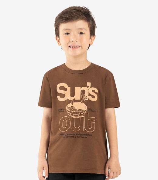 Conjunto Infantil Camiseta Com Bermuda Rovi kids Marrom