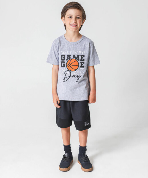 Camiseta Infantil Estampa Basquete Marisa Tam 4 a 10 Cinza