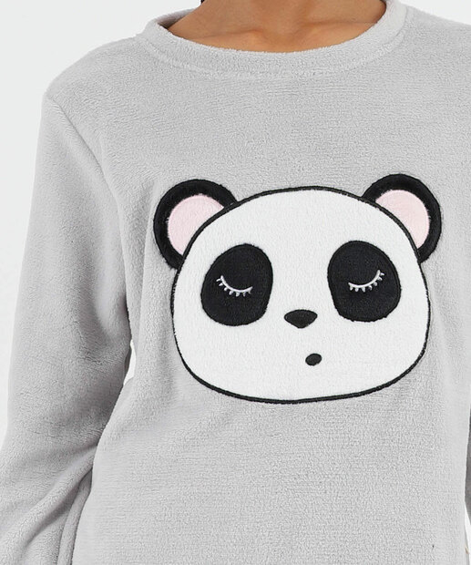 Pijama Feminino Plush Estampa Panda Manga Longa Marisa