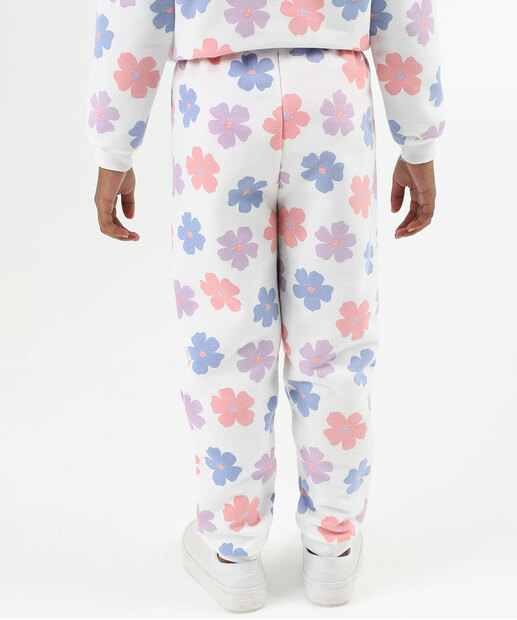 Calça Infantil Moletom Estampa Floral Marisa Tam 4 a 10 Off White