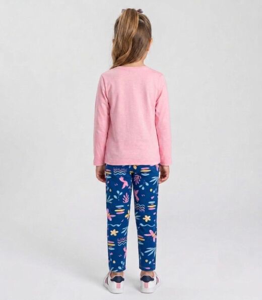 Conjunto Algodão Menina Blusa Longa E Calça Select Rosa