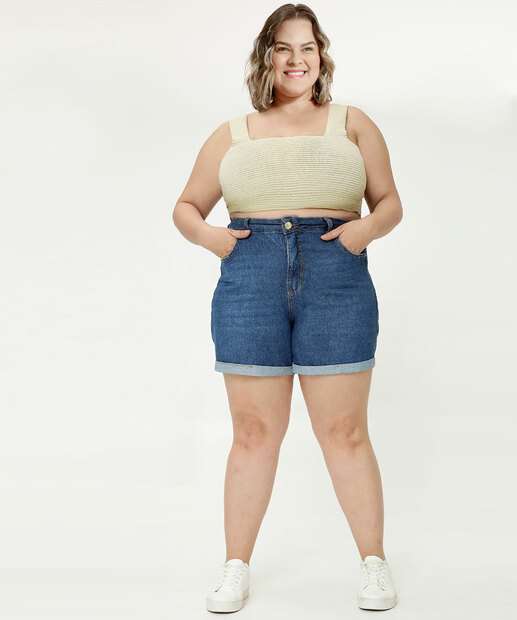 Short Plus Size Feminino  Barra Dobrada Ecxo Jeans
