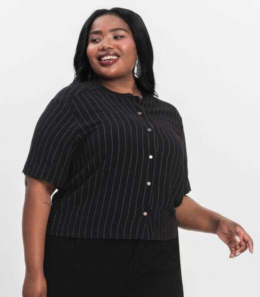 Camisa Manga Curta Plus Size Secret Glam Preto