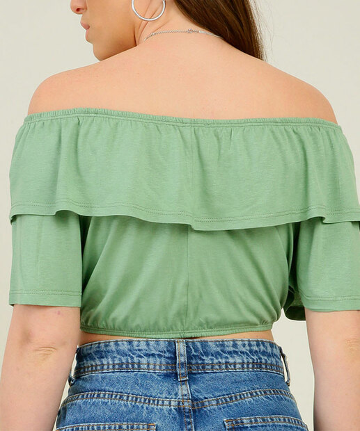 Blusa Cropped Ciganinha Feminina Babado Manga Curta