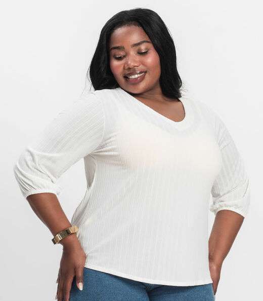 Blusa Canelada Plus Infinita Cor Bege