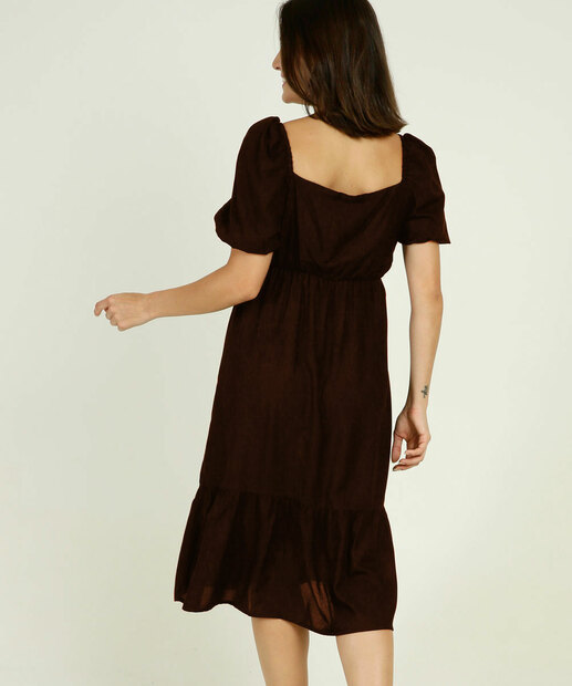Vestido Midi Feminino Babados Manga Curta Marisa