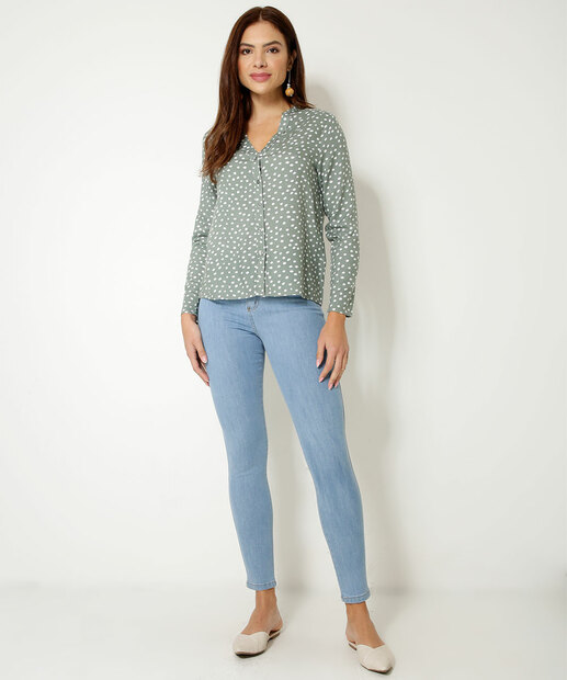 Camisa Feminina Estampa Poá Manga Longa Marisa
