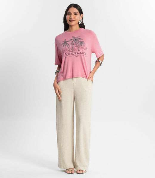 Blusa Feminina Over com Estampa e Glitter Rosa