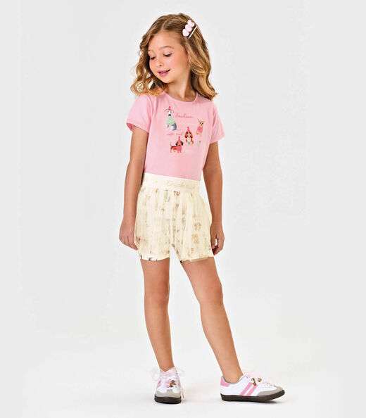 Conjunto Infantil Blusa Com Shorts Saia Trick Nick Rosa