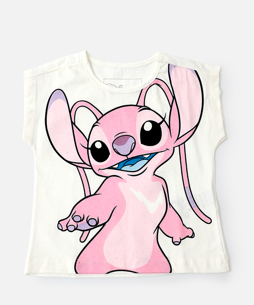 Blusa Infantil Bolsa Stitch Disney Tam 1 a 3 Off White