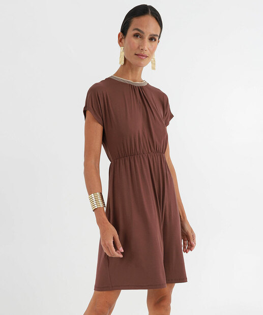 Vestido Feminino Manga Curta Marisa Marrom