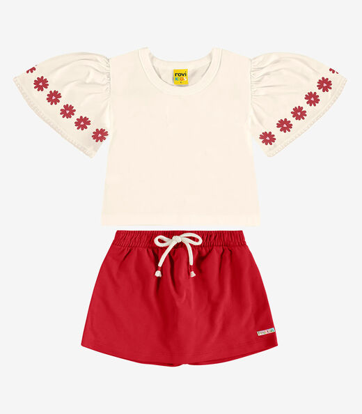 Conjunto com Shorts Saia Meia Malha Rovi Kids Bege