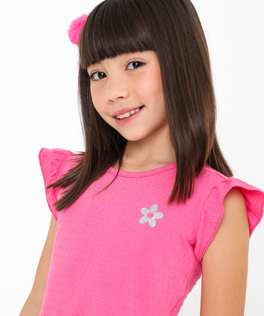 Vestido Infantil Textura Flor Marisa Tam 4 a 10 Rosa